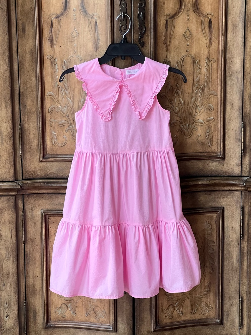 Zara Girls Pink Tiered Dress Peter Pan Collar Ruffle Size 10